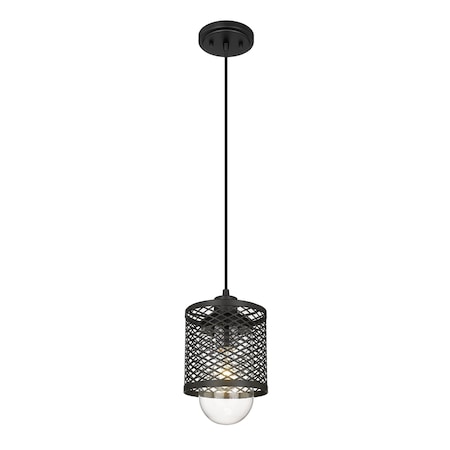 Z-Lite Kipton 1 Light Mini Pendant, Matte Black & Clear 3037MP-MB